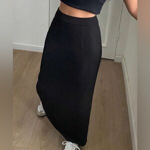 Dazy Long Black Knit Maxi Pencil Skirt With Back Slit